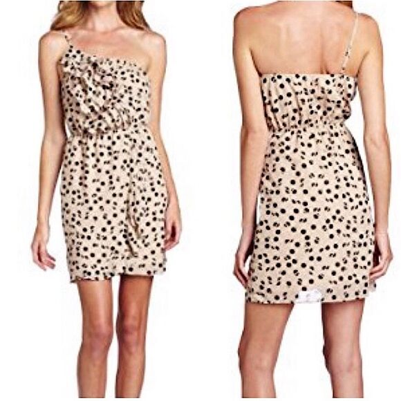 BCBGeneration Cashmere Combo Polka Dot Ruffle One Shoulder Sleeveless Mini Dress - Picture 1 of 8